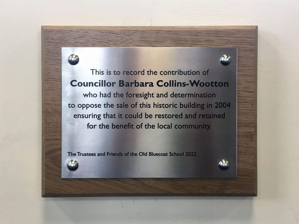 A plaque to Barbara Collins Wootton. Photograph by Nick Young.